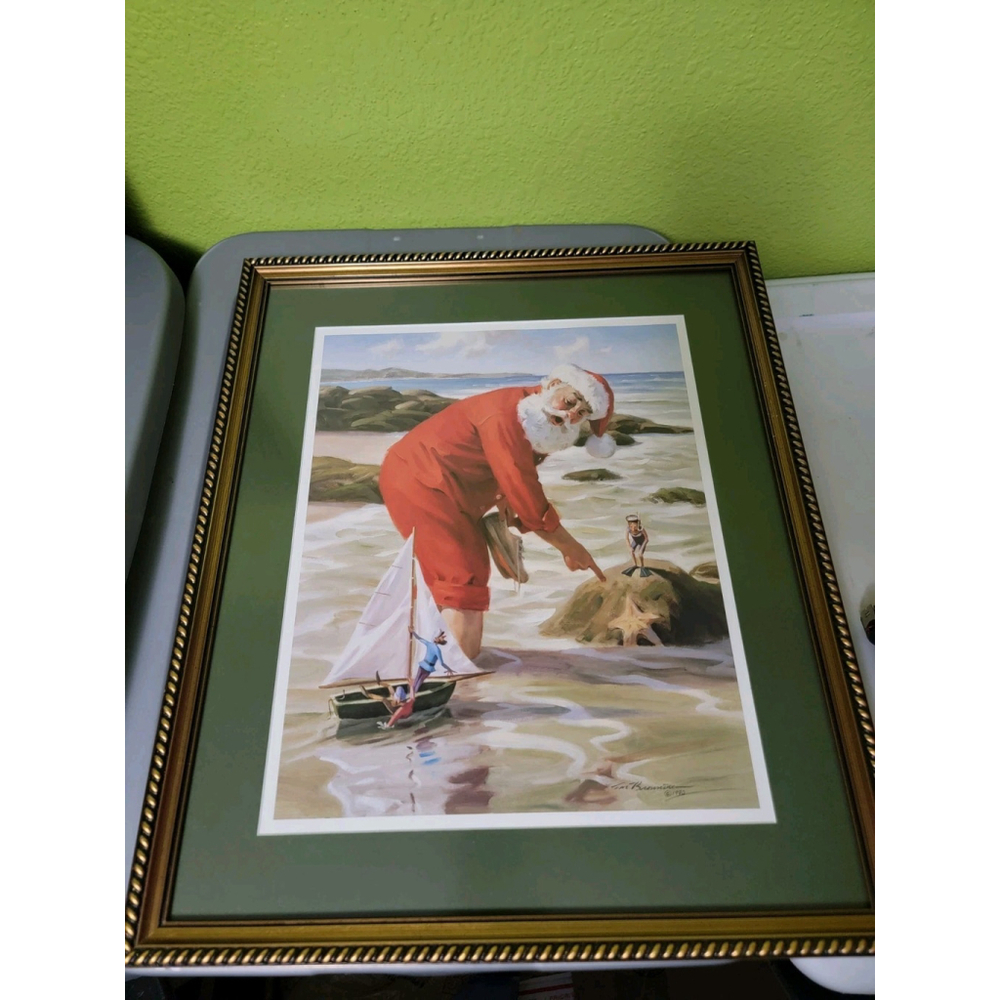 Vintage Christmas Artwork Art Large Santa Holiday Professionally Framed Browning